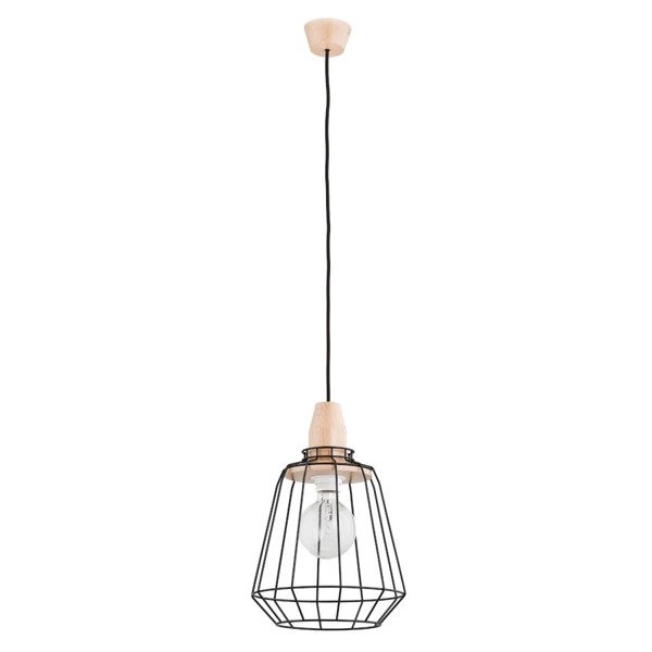 Druciana lampa kratka PEKA czarna/drewno śr. 24cm