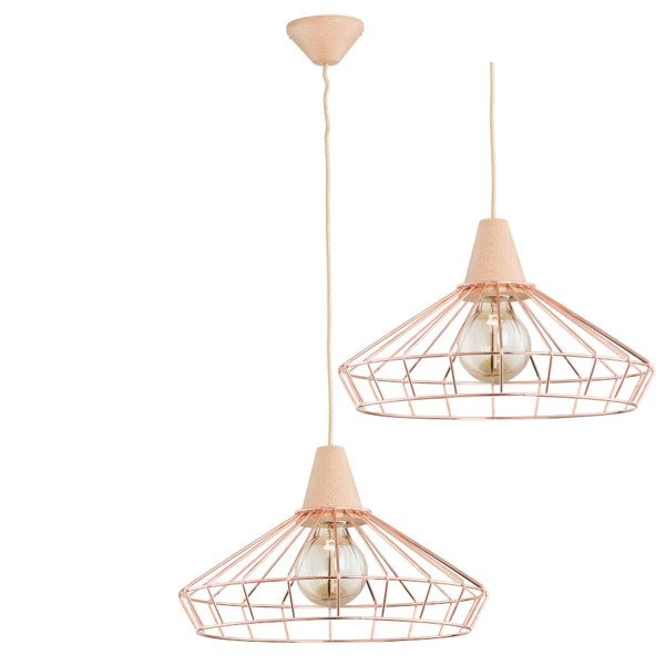 Druciana lampa kratka WART miedź/drewno śr. 40cm