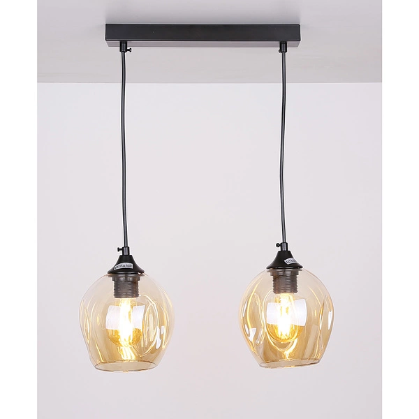 Lampa wisząca ASPA, czarna z brązowymi kloszami, 2x40W E27