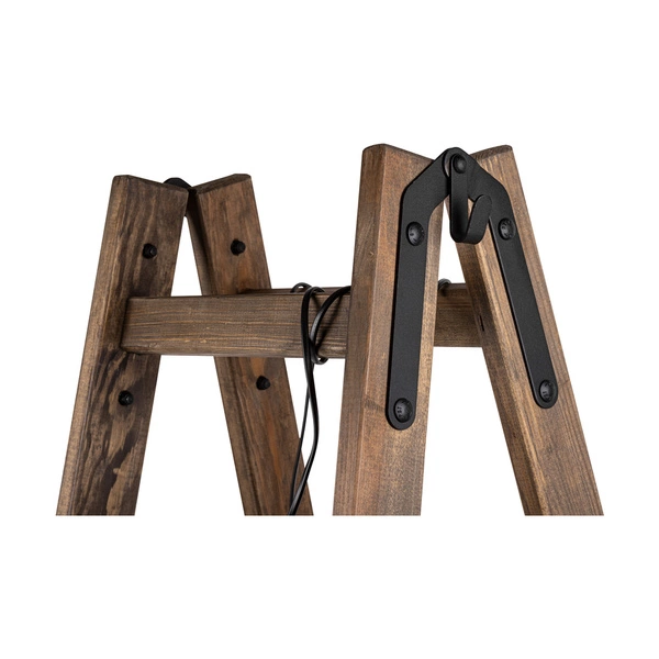 Lampa podłogowa Eskalo 4xE27 maks. 15W LED barwiona sosna na orzechu/czarny metal/czarny kabel PVC/naturalny len z czarnym kloszem wstążkowym 1239456