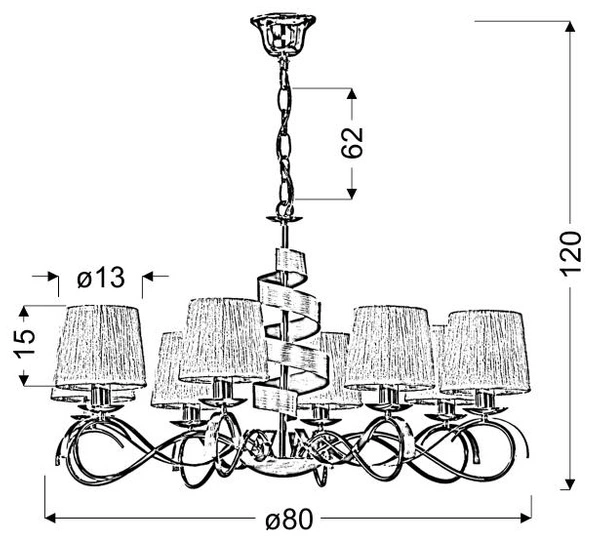 Lampa wisząca DENIS 38-23452 chrom/biały 8x40W E14