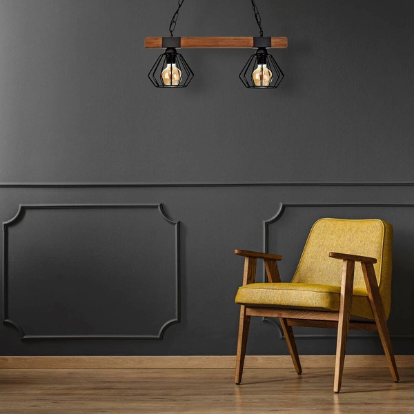Industrialna lampa wisząca ULF BLACK / WOOD 2xE27 60W MLP6192