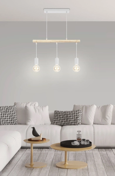 Lampa wisząca IZZY 33-78070 biała + drewno 3x60W E27