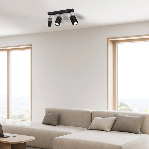 Lampa sufitowa SOLO, MLP7473, przecierany czarny/drewno patynowane, 3x5W mini GU10