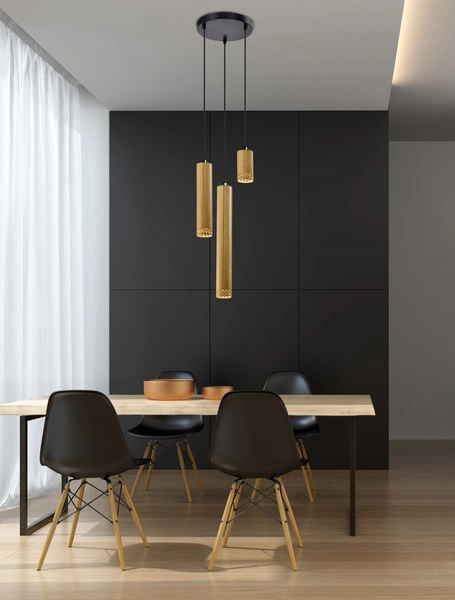 Lampa wisząca TUBO, 33-79121, czarny/drewno, 3x25W GU10