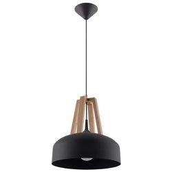 Lampa Wisząca CASCO Czarna Stal/Naturalne Drewno, E27, 60 W, SL.0390