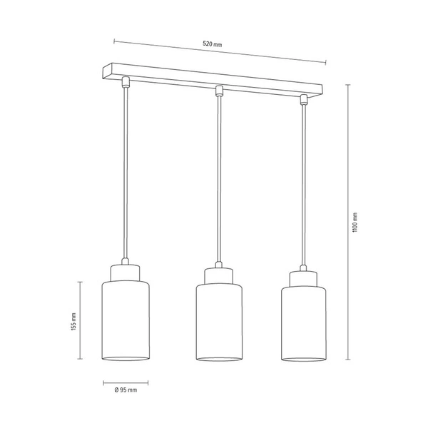 Lampa Wisząca Meno 3xE27 Max.60W Czarny Metal/Przezroczysty Kabel PCV/Wielokolorowe Szkło 1030420220760