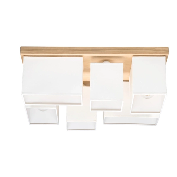 Lampa Sufitowa Paloma 6xE27 Max.25W Dąb Olejowany/Klosz z Białej Tkaniny 2452674