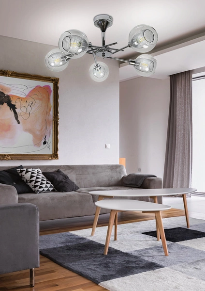 Lampa sufitowa OZZO 35-72252 chrom/transparentny 5x40W E14