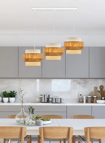 Lampa wisząca, listwa, CORK, 33-18137, biały/beżowy, 3x40W E27
