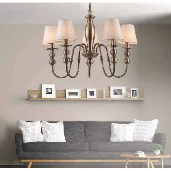 Żyrandol GRADO 3, patynowy z białymi abażurami, 3x40W E14