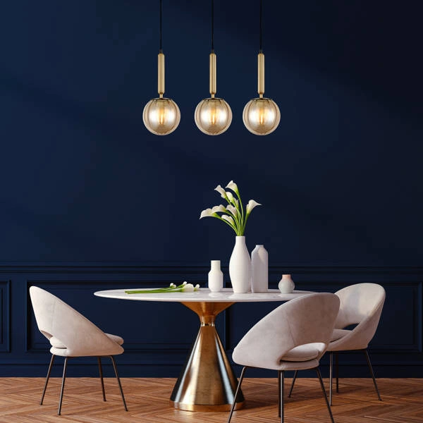 Lampa wisząca RAVENA dł. 65cm 3xE27 | mosiądz/bursztynowy