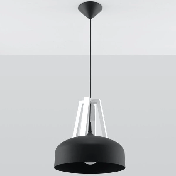 Lampa Wisząca CASCO Czarna Stal/Białe Drewno, E27, 60 W, SL.0389