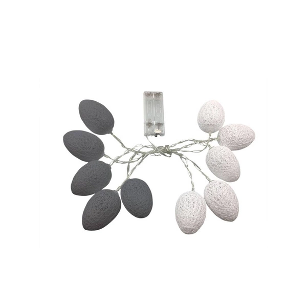 BAWEŁNIANE JAJKA WIELKANOCNE LED BIŁO-SZARE