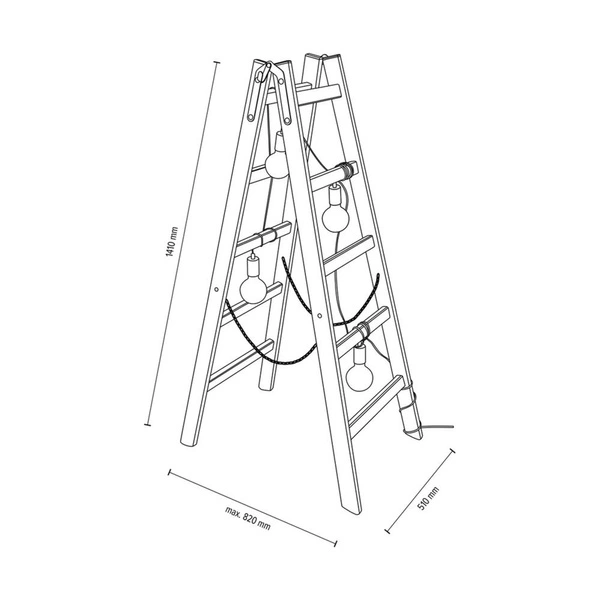 Lampa Podłogowa Eskalo 4xE27 Max.15W LED Bejcowana Sosna Brązowa/Czarny Metal/Czarny Kabel PCV 1219451