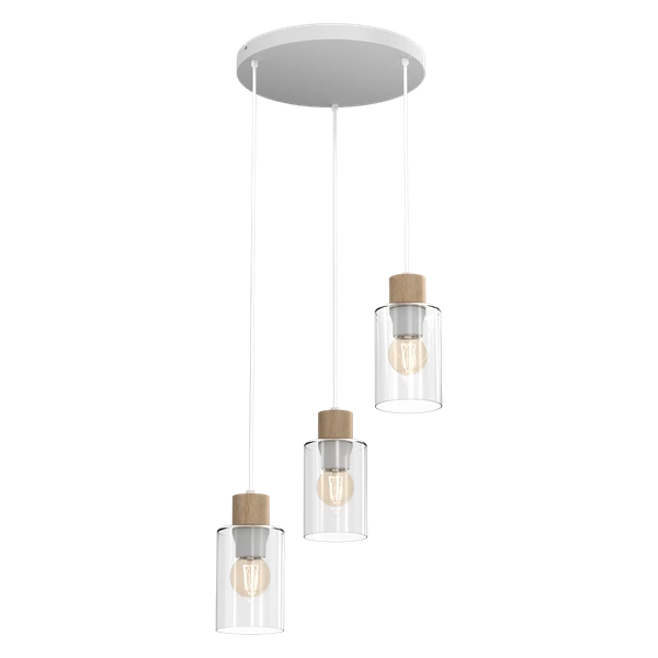 Lampa wisząca MADERA, biały/transparentny/drewno, 3x60W E27, MLP8556