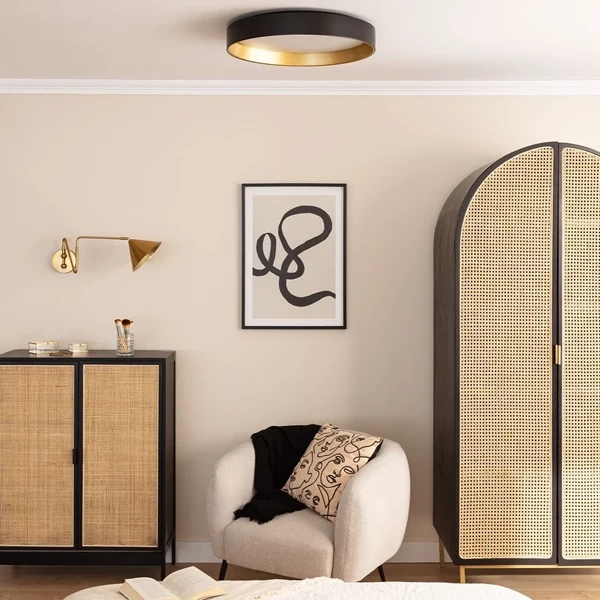 Plafon LED 31W Okrągły Czarno Złoty 50cm 3 Barwy Świecenia CCT Abruzzo Roma