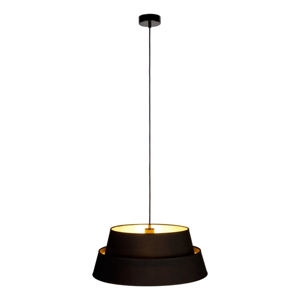 Złota lampa wisząca Preto 1xE27 Max.60W Czarny metal/Czarny kabel z tkaniny/Czarno-złoty klosz z tkaniny 150019104