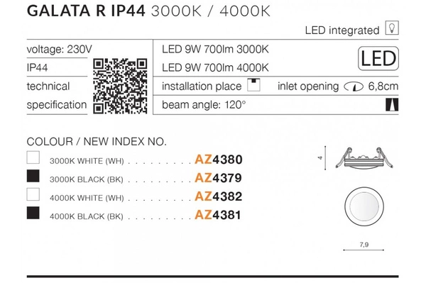 Azzardo GALATA R 3000K BK 4379