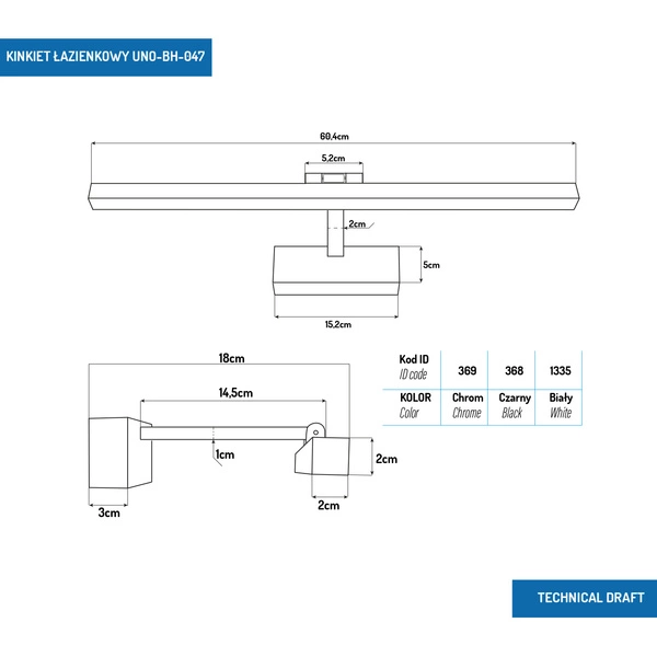 KINKIET ŁAZIENKOWY PROSTY 14W 60CM CZARNY 4000K