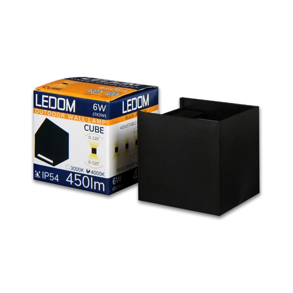 Kinkiet zewnętrzny natynkowy CUBE LED 2x3W 3000K IP54 | czarny