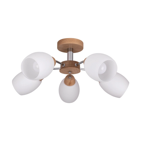 Lampa sufitowa z drewna Parma 5xE27 maks. 60W dąb olejowany/chrom metal/białe szkło 8320574