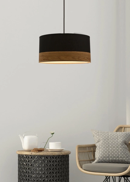 Lampa wisząca PORTO, 31-17598, czarny/drewno,1x60W E27