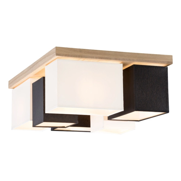 Lampa Sufitowa Paloma 6xE27 Max.25W Dąb Olejowany/Czarny Abażur Tkaninowy/Biały Abażur Tkaninowy 2451674
