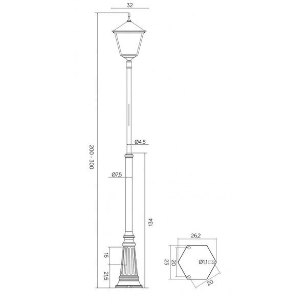 Lampa masztowa zewnętrzna 200-300cm Retro Kwadratowe OGMWN 1 BD KW | czarny