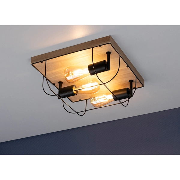 Lampa ścienna/sufitowa Netuno 3xE27 Max.15W LED Dąb Olejowany/Czarny Metal 92043374