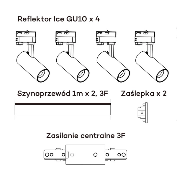 Zestaw szynoprzewodu trójfazowego ICE SET, biały, 4x50W GU10