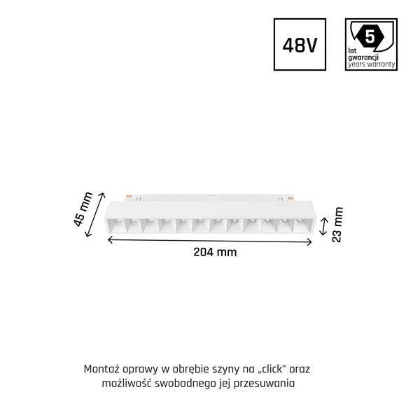 SYSTEM SHIFT - GRID S oprawa na szynoprzewód 204x23x42mm 12W 35st biały 5 lat gw.