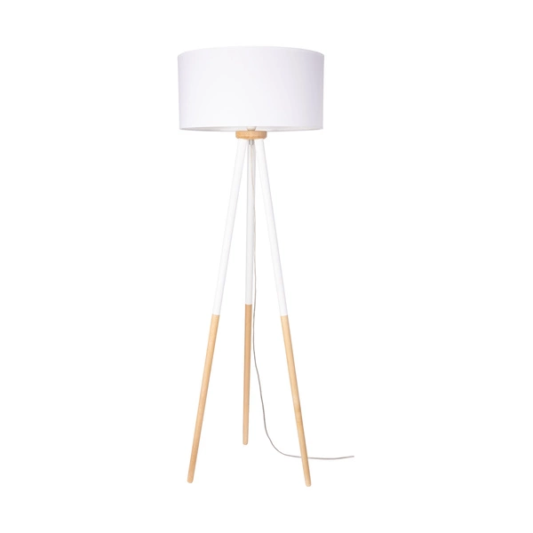 Lampa podłogowa Panda 1xE27 maks. 60W drewno brzozowo-białe/przezroczysty kabel PVC/biały klosz z tkaniny 6016408110510