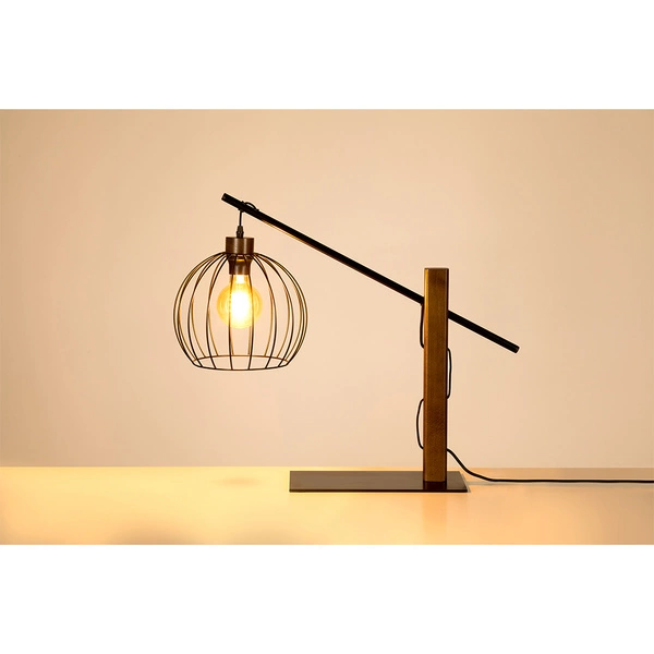 Lampa stołowa Mandarine 1xE27 maks. 60W drewno bukowe orzechowe/czarny metal/czarna tkanina kabel 85034904