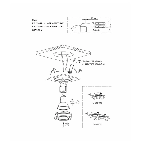 Oprawa wpuszczana METIS, czarna, 1x50W GU10