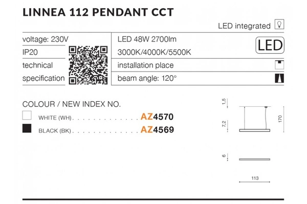 Azzardo LINNEA 112 PENDANT CCT WH 4570