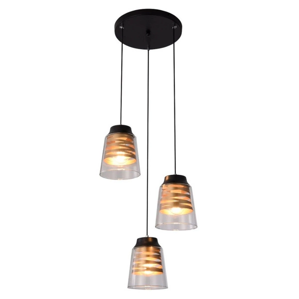 Lampa wisząca FRESNO, 33-78988, czarny/transparentny/złoty, 3x60W E27