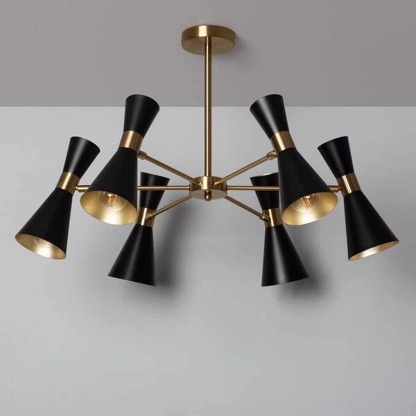 Lampa Sufitowa Żyrandol Czarno Złoty 75cm Abruzzo Salvatore 6xE27