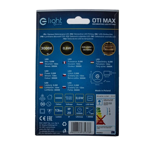 Oprawa schodowa LED 0,6W OTI MAX barwa ciepła 3000K EKS4338