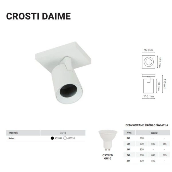 Lampa sufitowa kinkiet spot reflektorek CROSTI DAIME biały