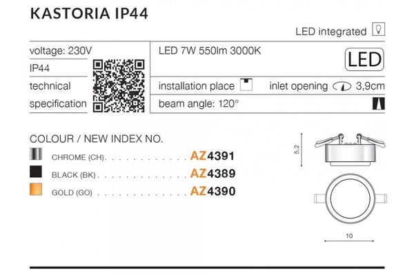 Azzardo KASTORIA 3000K GO 4390