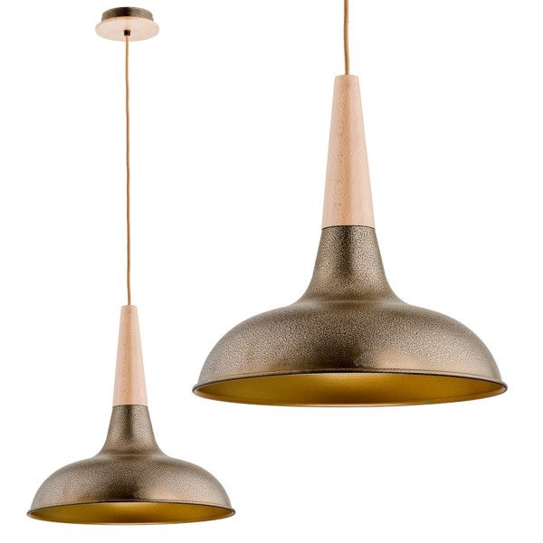 Lampa wisząca zwis DORO drewno/złoty śr. 39,5cm