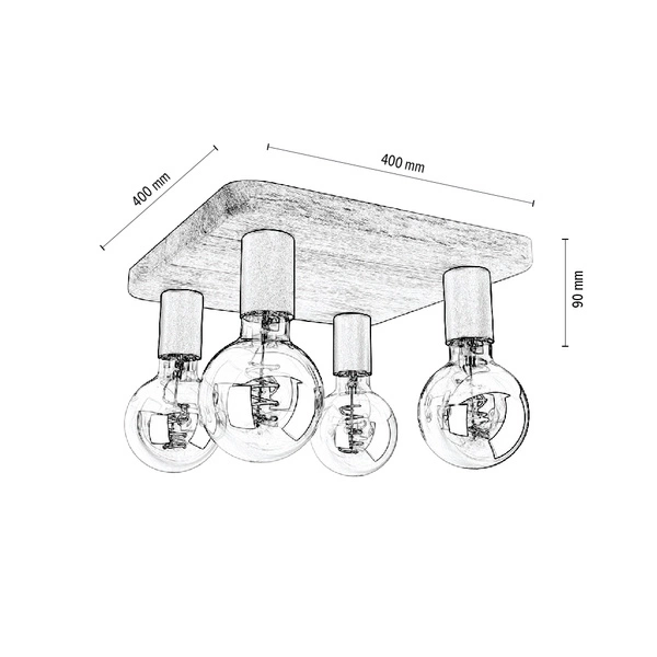 Lampa Sufitowa Tamea 4xE27 Max.60W Dąb Olejowany/Czarny Metal 2037419800000