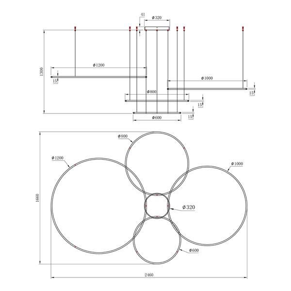 Duża lampa wisząca poziome okręgi SATURNO Black 120W LED neutralna 4000K Czarny