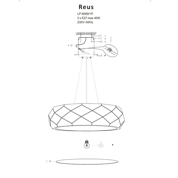 Lampa wisząca REUS, złota, 3x40W E27