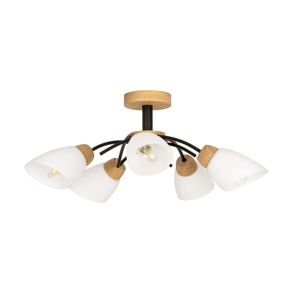 Lampa Sufitowa Viletta Wood 5xE27 Max.60W Dąb Olejowany/Czarny Metal/Białe Szkło 8152574