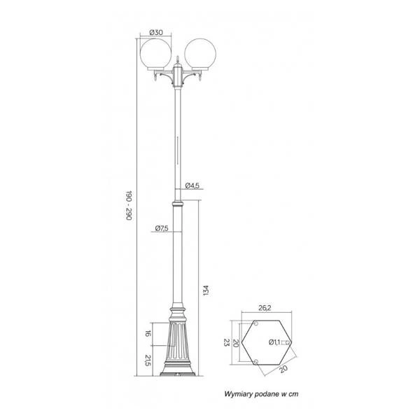 Lampa masztowa KULE CLASSIC OGMWN 2 300 latarnia 2-3metry IP43 | czarna