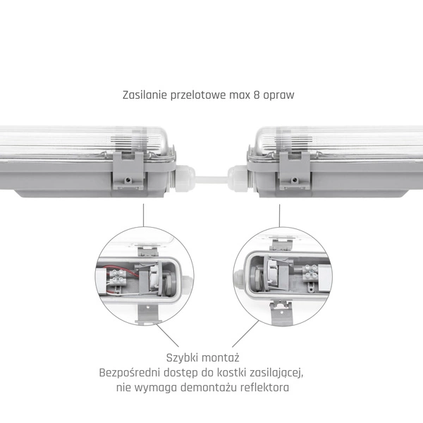 LIMEA LED TUBE SLIM HERMETYK G13 1x120 250V IP65 1310x65x63 mm SZARY
