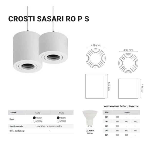 Lampa wisząca nowoczesna CROSTI SASARI RO P S 120 biały śr. 9cm