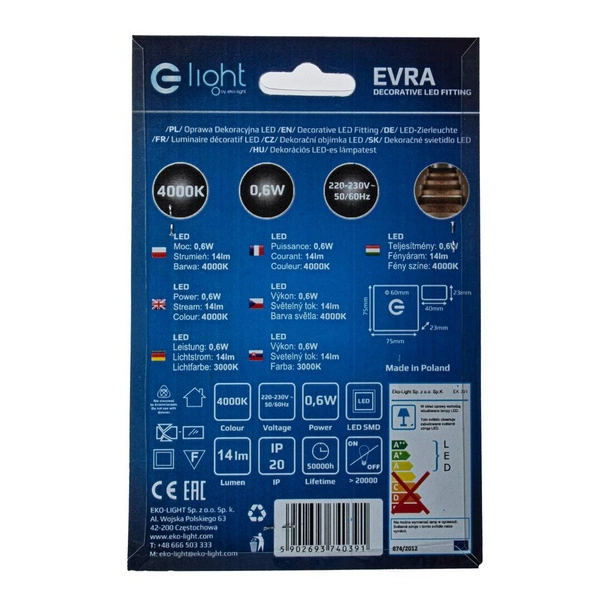 Oprawa schodowa LED 0.6W EVRA barwa neutralna 4000K EKS0391